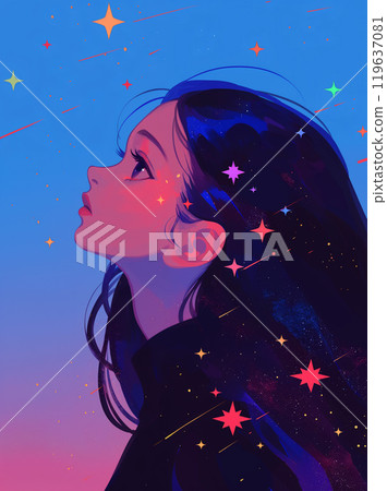 女孩仰望夜空 女孩仰望夜空 119637081