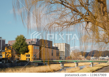 Winter of riverside park and rural city view in Morioka, Iwate, Japan Winter of riverside park and rural city view in Morioka, Iwate, Japan 119637909