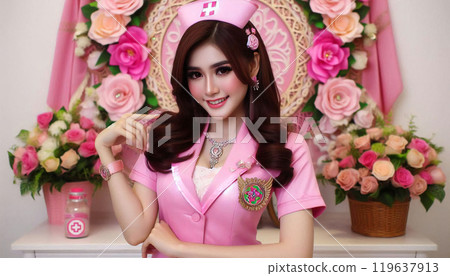 Nurse in pink nurse costume 119637913