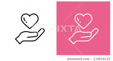 一隻手拿著代表愛和心的心的圖標集_粗輪廓 119638125