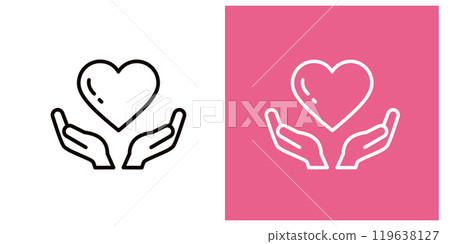 兩隻手握著代表愛和心的心的圖標集_粗輪廓_水平 119638127