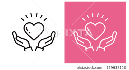 Icon set of two hands holding a heart representing love and heart _ Thick outline _ Horizontal _ Surprise 119638128