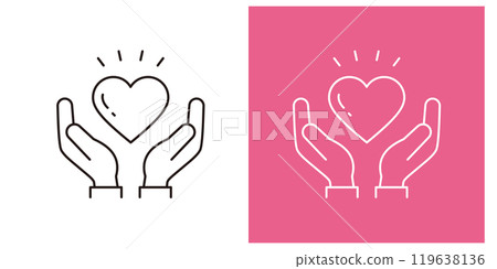 Icon set of two hands holding a heart _ Thin outline _ Editable stroke _ Surprise Icon set of two hands holding a heart _ Thin outline _ Editable stroke _ Surprise 119638136