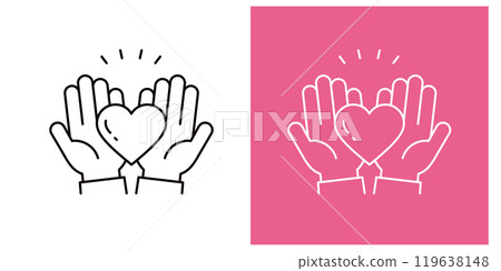 Icon set of two hands holding a heart representing love and heart _ Thin outline _ Palm _ Surprise 119638148