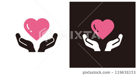Icon set of two hands holding a heart representing love and heart _ silhouette _ horizontal 119638153