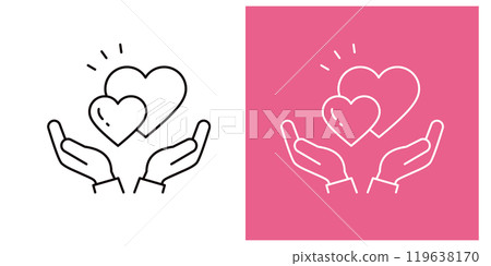 Icon set of two hands holding two hearts _ thin line _ horizontal _ editable stroke _ surprised Icon set of two hands holding two hearts _ thin line _ horizontal _ editable stroke _ surprised 119638170