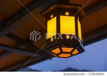 Maple leaf patterned lighting at Hankyu Arashiyama Station Maple leaf patterned lighting at Hankyu Arashiyama Station 119638864