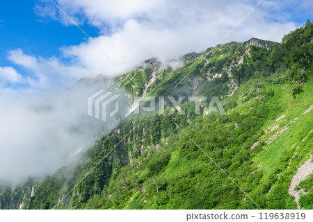 Chichibu Rocks seen from Shishiudo-ga-hara on the Koike Shindo trail Climbing Mount Sugoroku in the Northern Alps 119638919