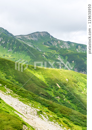 Mount Mitsumatarenge seen from the Sugoroku hut. Climbing Mount Sugoroku in the Northern Alps Mount Mitsumatarenge seen from the Sugoroku hut. Climbing Mount Sugoroku in the Northern Alps 119638950