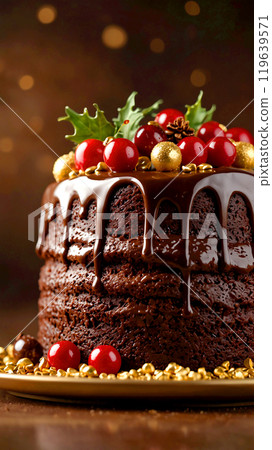 Chocolate decorated cake, Christmas 119639571