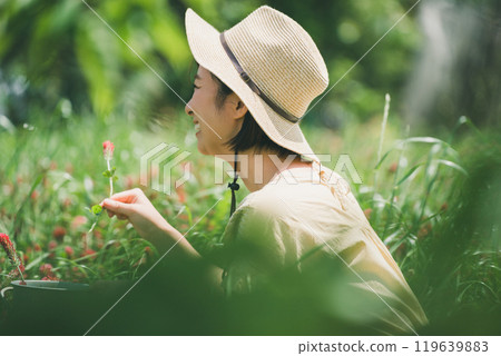 Strawberry candle flower picking 119639883