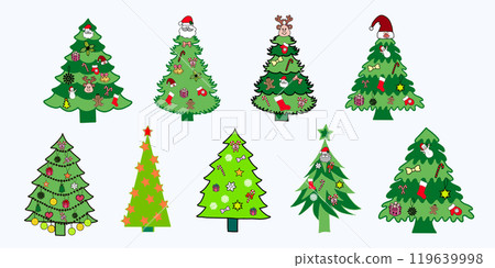 Watercolor Cute Christmas Tree Hand Drawn Winter Holiday Illustration 119639998