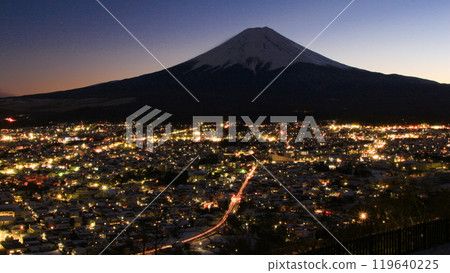 Fujiyoshida City: Mt. Fuji and the cityscape as seen from Arakurayama Sengen Park 119640225