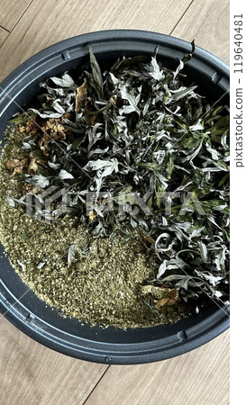 Steamed mugwort and moringa Steamed mugwort and moringa 119640481