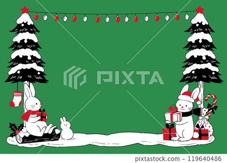 Simple hand-drawn background of Santa's forest rabbits enjoying Christmas Simple hand-drawn background of Santa's forest rabbits enjoying Christmas 119640486