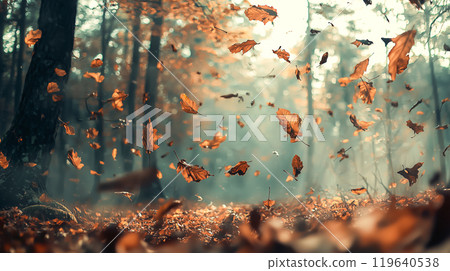 Autumn forest with floating leaves 119640538