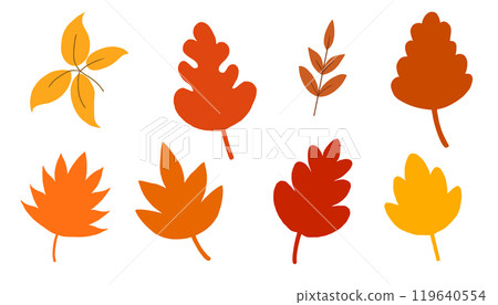 Autumn leaves hand drawn for season, holiday and illustration. Flat design element Autumn leaves hand drawn for season, holiday and illustration. Flat design element 119640554