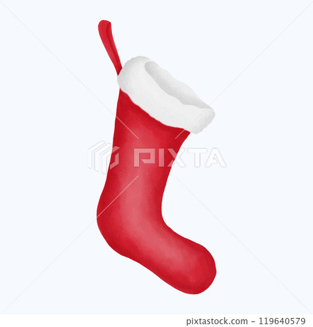 Cute Watercolor Christmas Stocking Illustration. Festive Holiday Sock Art for Seasonal Decor. Hand Drawn Cozy Christmas Stocking Design. 119640579