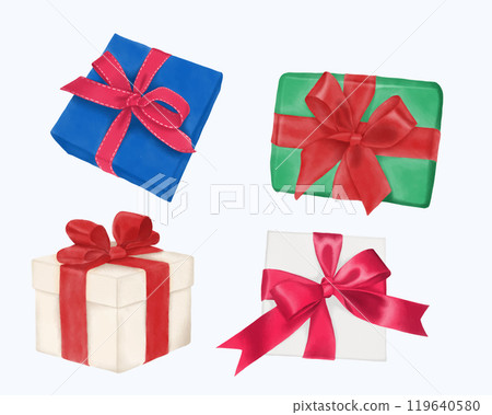 Cute Watercolor Christmas Gift Illustration. Festive Holiday Present Art for Seasonal Decor. Hand Drawn Adorable Christmas Gift Design 119640580