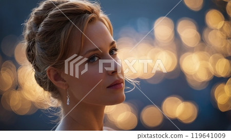 abstract image of attractive woman on blurred colorful bokeh background. Vogue theme abstract image of attractive woman on blurred colorful bokeh background. Vogue theme 119641009