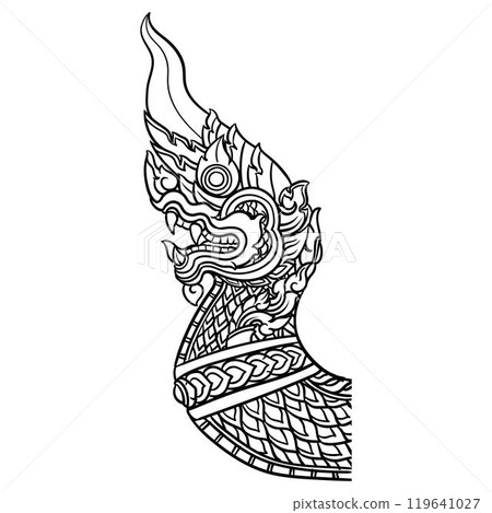 Hand drawn Thai art traditional Dragon naga, 119641027