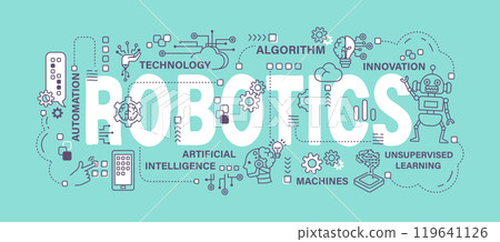 Robotics . Artificial Intelligence or AI concept . Word with outline icon art banner style . Editable stroke . Vector . Robotics . Artificial Intelligence or AI concept . Word with outline icon art banner style . Editable stroke . Vector . 119641126
