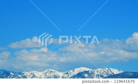 Beautiful Mountain Forests Covering With A Lot Of Snow. Blue Sky With White Clouds. Timelapse. 119641670