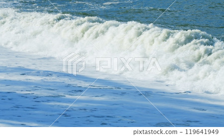 The Tide Of The Sea Wave. Calm Sea Surface. Water Spreads Over Small Pebbles. Still. The Tide Of The Sea Wave. Calm Sea Surface. Water Spreads Over Small Pebbles. Still. 119641949