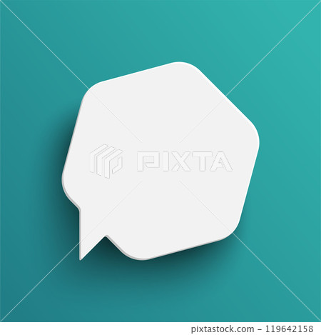 White hexagon speech bubble on green background 119642158