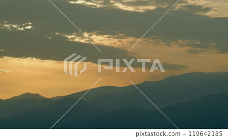 Sunrise Sky With Mountains. Natural Sunrise On Silhouette Shadow Dark Mountains. Real time. Sunrise Sky With Mountains. Natural Sunrise On Silhouette Shadow Dark Mountains. Real time. 119642185