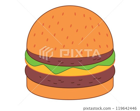 Hamburger meat lettuce cheese bun sesame seed sauce American authentic cuisine street junk and fast food design icon set Hamburger meat lettuce cheese bun sesame seed sauce American authentic cuisine street junk and fast food design icon set 119642446