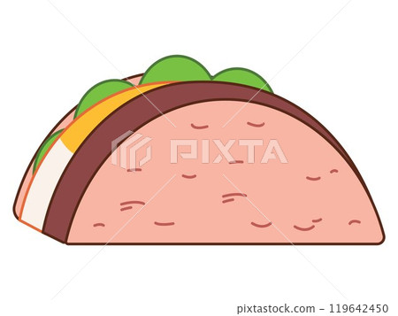 Taco Mexican original traditional cuisine fresh cooked meat vegetable ingredients spicy savory colorful icon set design 119642450