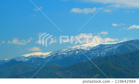White Clouds In Snowy Mountains. Beautiful Panoramic Landscape. Blue Sky With White Clouds. Real time. White Clouds In Snowy Mountains. Beautiful Panoramic Landscape. Blue Sky With White Clouds. Real time. 119642984