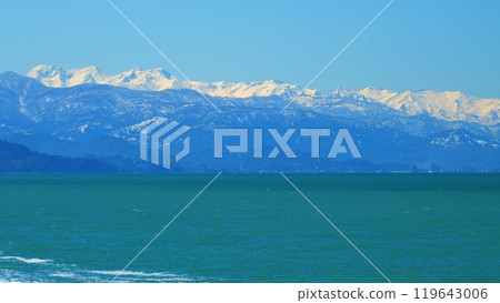 Nature Travel Background. Blue Sky And Snow-Capped Mountains. Still. 119643006