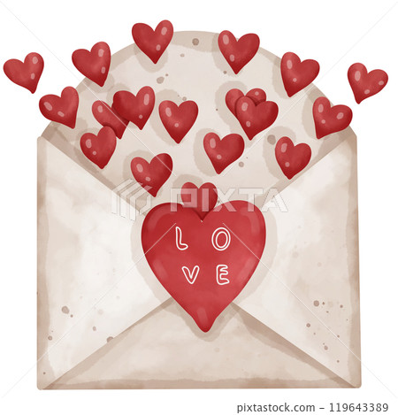 Hand drawn watercolor illustration of a Valentine's Day heart letter for use as an illustration Hand drawn watercolor illustration of a Valentine's Day heart letter for use as an illustration 119643389