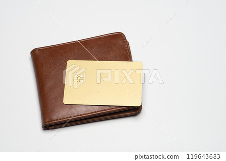 Folded wallet with gold credit card Folded wallet with gold credit card 119643683