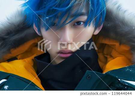 "AI-generated image" of a handsome man with colored hair 119644044