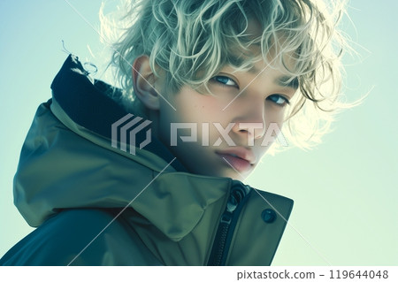 "AI-generated image" of a handsome man with colored hair 119644048