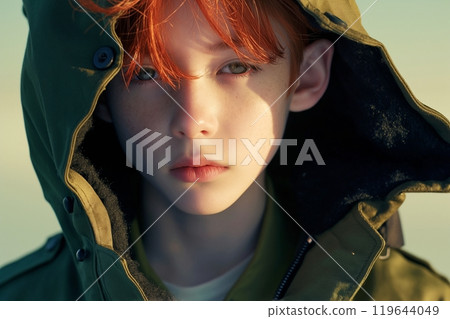 "AI-generated image" of a handsome man with colored hair 119644049