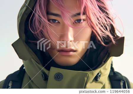 "AI-generated image" of a handsome man with colored hair 119644056