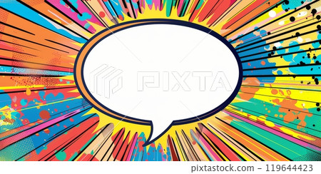 Pop Art Speech Bubble with Colorful Burst and Rays. Retro Illustration Pop Art Speech Bubble with Colorful Burst and Rays. Retro Illustration 119644423