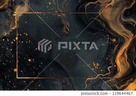 Black and Gold Marble Texture with Golden Frame and Elegant Swirl Pattern 119644467