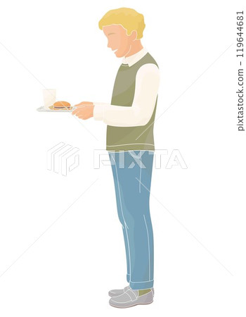 elementary school boy with  food tray 119644681