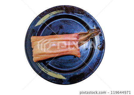 Top view of Whole Boiled Conger Eel with rice, focus selective Top view of Whole Boiled Conger Eel with rice, focus selective 119644971