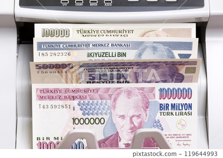 Old Turkish Lira in the counting machine 119644993