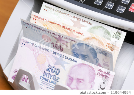 Turkish Lira in the counting machine Turkish Lira in the counting machine 119644994