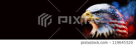 American Bald Eagle with Smoke of the Colors of the USA Flag - Generative Ai 119645320