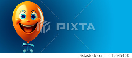 Close-up of an Orange Balloon with Smiling Face on Blue Background - Generative Ai 119645408