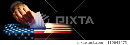 Close-up of a Male Hand Inserting a Ballot to United States of America Ballot Box - Generative Ai 119645475