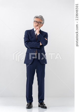 Businessman, gray hair, whole body, worried Businessman, gray hair, whole body, worried 119646501